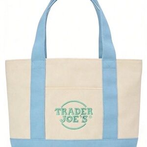 Cream Canvas Tote with Light Blue Trim and Logo